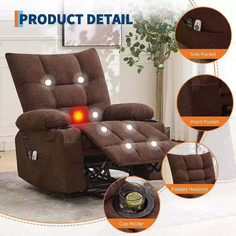 Power Lift Recliner Chair for Elderly - Electric Massage & Heat Recliner with 45 Assist Stand, Swivel Rocker with Cup Holders, Reclining Lounge