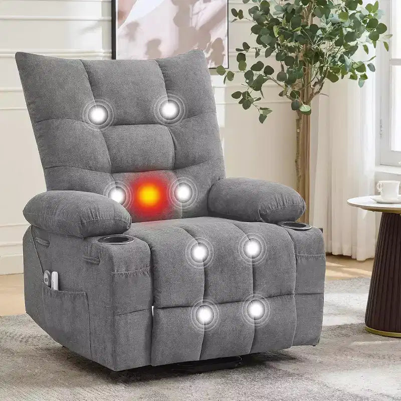Power Lift Recliner Chair for Elderly - Electric Massage & Heat Recliner with 45 Assist Stand, Swivel Rocker with Cup Holders, Reclining Lounge