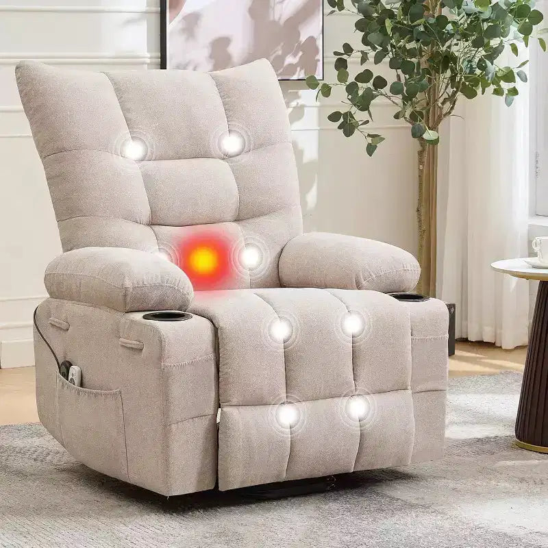 Power Lift Recliner Chair for Elderly - Electric Massage & Heat Recliner with 45 Assist Stand, Swivel Rocker with Cup Holders, Reclining Lounge