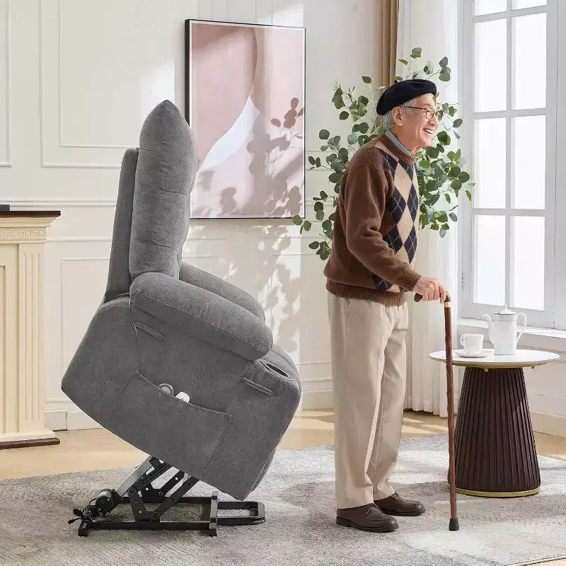Power Lift Recliner Chair for Elderly - Electric Massage & Heat Recliner with 45 Assist Stand, Swivel Rocker with Cup Holders, Reclining Lounge
