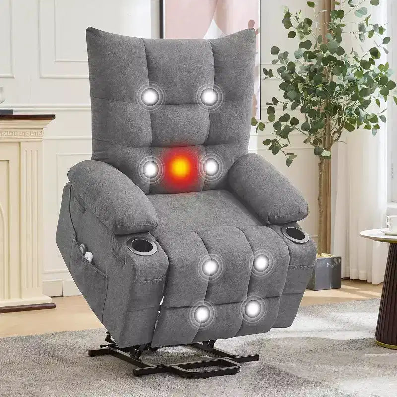Power Lift Recliner Chair for Elderly - Electric Massage & Heat Recliner with 45 Assist Stand, Swivel Rocker with Cup Holders, Reclining Lounge