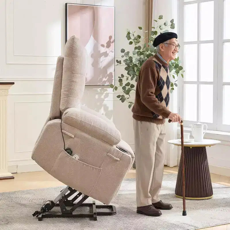 Power Lift Recliner Chair for Elderly - Electric Massage & Heat Recliner with 45 Assist Stand, Swivel Rocker with Cup Holders, Reclining Lounge