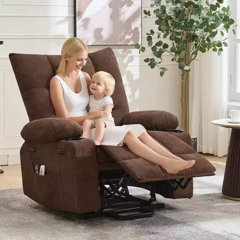 Power Lift Recliner Chair for Elderly - Electric Massage & Heat Recliner with 45 Assist Stand, Swivel Rocker with Cup Holders, Reclining Lounge