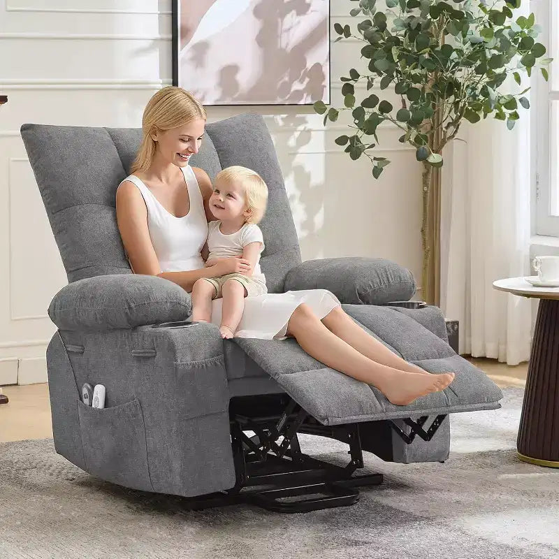 Power Lift Recliner Chair for Elderly - Electric Massage & Heat Recliner with 45 Assist Stand, Swivel Rocker with Cup Holders, Reclining Lounge