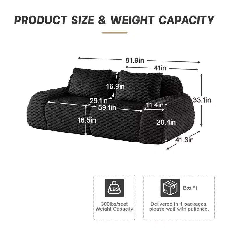 82 Modern Modular Sectional Sofa for Living Room,Flannelette Fabric,highly textured,Oversized 2-Seater Couch with Deep Seat