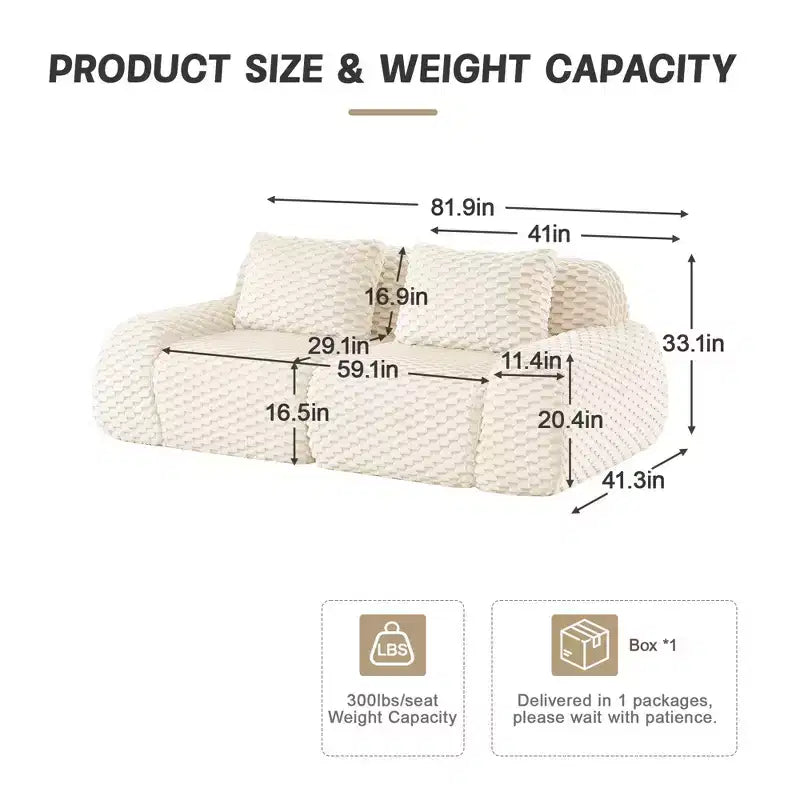 82 Modern Modular Sectional Sofa for Living Room,Flannelette Fabric,highly textured,Oversized 2-Seater Couch with Deep Seat