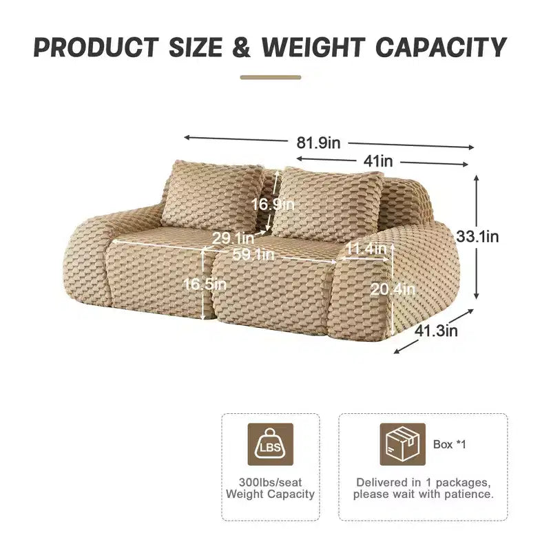 82 Modern Modular Sectional Sofa for Living Room,Flannelette Fabric,highly textured,Oversized 2-Seater Couch with Deep Seat