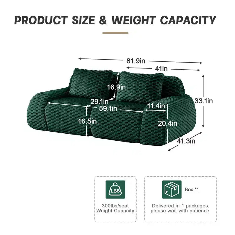 82 Modern Modular Sectional Sofa for Living Room,Flannelette Fabric,highly textured,Oversized 2-Seater Couch with Deep Seat