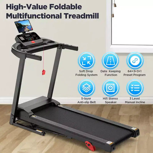 Tapis de course pliable 3.75 CV avec capacité de 136 kg, 71 programmes, pour la maison avec inclinaison, contrôle intelligent via application, Bluetooth et haut-parleurs stéréo HiFi