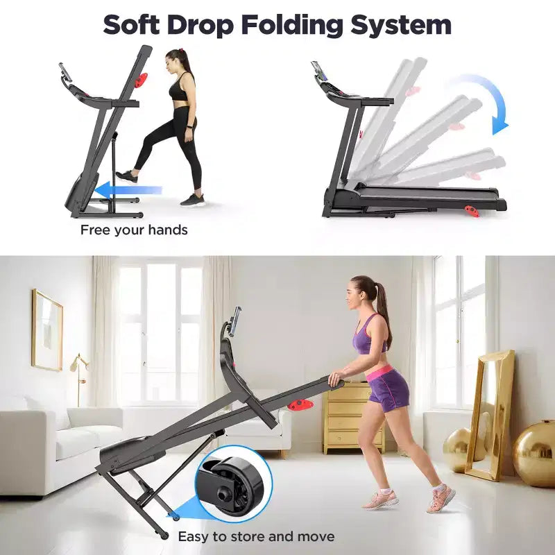 3.75HP Folding Treadmill with 300lbs Capacity, 71 Programs Treadmill for Home with Incline, Intelligent APP control, Bluetooth & HiFi Stereo Speakers