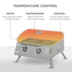 Okak 2-Burner Propane Gas Grill with Foldable Legs, Lid and Thermometer, Portable Grill, Camping Grill for Camping, Picnic, Backyard