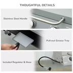 Okak 2-Burner Propane Gas Grill with Foldable Legs, Lid and Thermometer, Portable Grill, Camping Grill for Camping, Picnic, Backyard