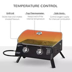Okak 2-Burner Propane Gas Grill with Foldable Legs, Lid and Thermometer, Portable Grill, Camping Grill for Camping, Picnic, Backyard