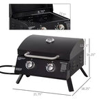 Okak 2-Burner Propane Gas Grill with Foldable Legs, Lid and Thermometer, Portable Grill, Camping Grill for Camping, Picnic, Backyard