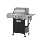 Okak Stainless Steel Propane Grill with 3/4 Burners, Bbq Grill with Side Burner and 2 Cabinet Doors, Outdoor Grill for BBQ, Camping