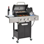 Okak Stainless Steel Propane Grill with 3/4 Burners, Bbq Grill with Side Burner and 2 Cabinet Doors, Outdoor Grill for BBQ, Camping