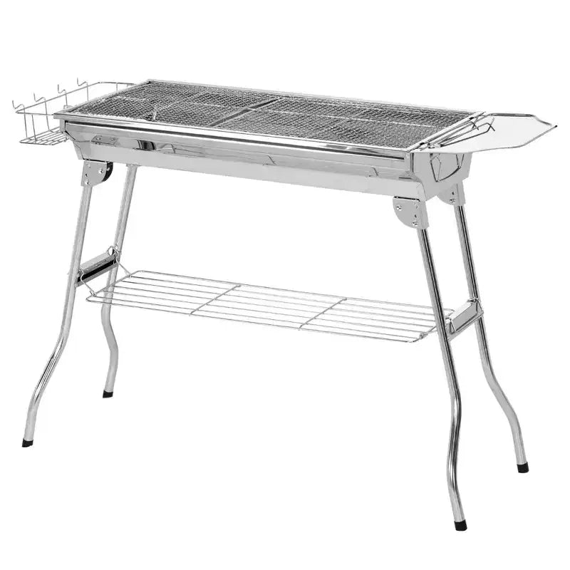 Okak Stainless Steel Charcoal Grill with Foldable Design, Charcoal Grills with Shelf and Hooks, Portable Grill for Camping, Picnics, Silver