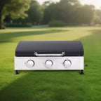 Okak Stainless Steel Propane Grill with 3 Burners, Portable Grill with Adujustable Bottons, Outdoor Grill for BBQ, Camping, Black+Silver