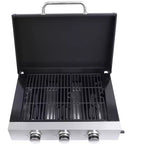 Okak Stainless Steel Propane Grill with 3 Burners, Portable Grill with Adujustable Bottons, Outdoor Grill for BBQ, Camping, Black+Silver