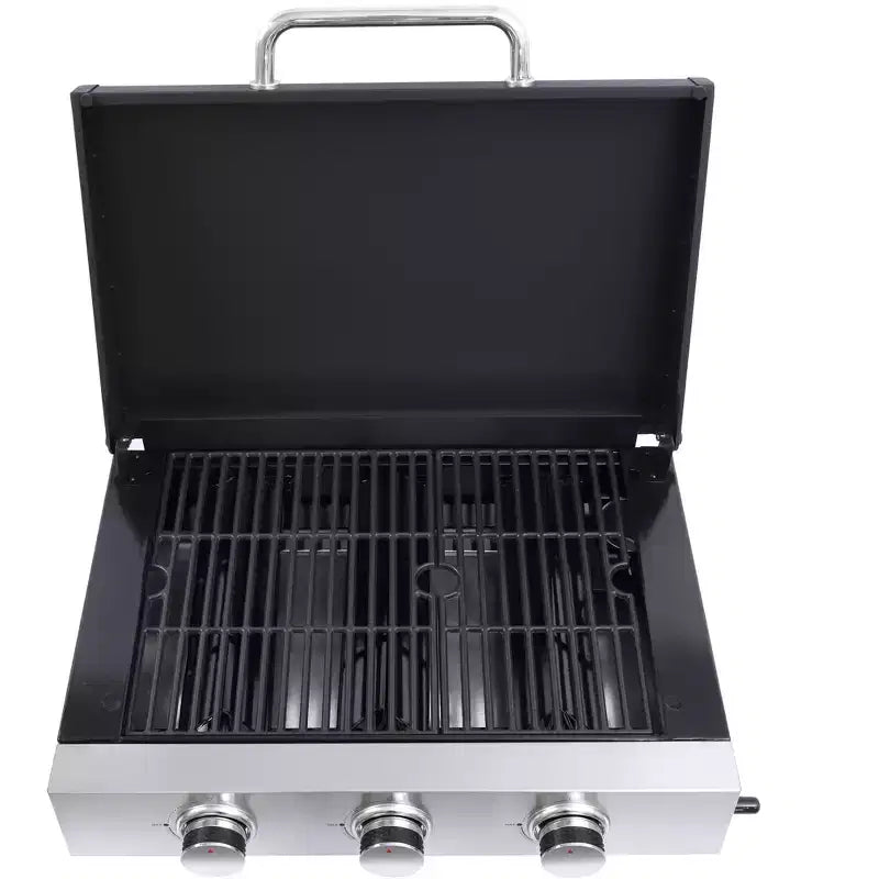 Okak Stainless Steel Propane Grill with 3 Burners, Portable Grill with Adujustable Bottons, Outdoor Grill for BBQ, Camping, Black+Silver