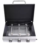 Okak Stainless Steel Propane Grill with 3 Burners, Portable Grill with Adujustable Bottons, Outdoor Grill for BBQ, Camping, Black+Silver
