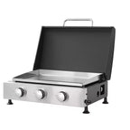 Okak Stainless Steel Propane Grill with 3 Burners, Portable Grill with Adujustable Bottons, Outdoor Grill for BBQ, Camping, Black+Silver