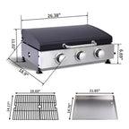 Okak Stainless Steel Propane Grill with 3 Burners, Portable Grill with Adujustable Bottons, Outdoor Grill for BBQ, Camping, Black+Silver