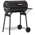Okak 30IN Portable Barrel Charcoal BBQ Grill, Outdoor Grill with Storage Shelf and Wheels, Smoker Grill for Garden Camping Picnic, Black