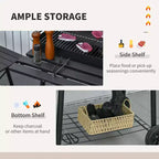 Okak 30IN Barbecue portable à charbon en forme de tonneau, Barbecue d'extérieur avec étagère de rangement et roues, Barbecue-fumoir pour jardin, camping, pique-nique, Noir