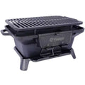 Okak Rectangular Bbq Grill with Cast Iron Frame, Portable Grill with Tabletop Cast Iron Skillet, Durable Charcoal Grills for Camping, Hiking, Black