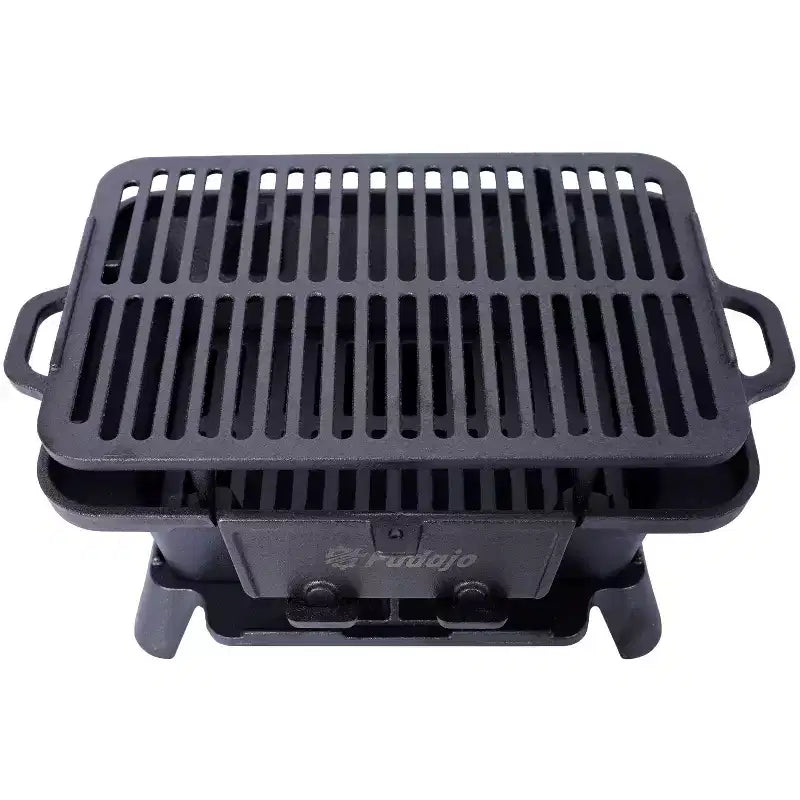 Barbecue rectangulaire Okak avec cadre en fonte, barbecue portable avec plancha en fonte, grils à charbon durables pour le camping, la randonnée, noir