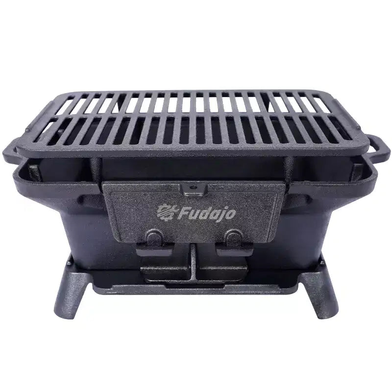 Barbecue rectangulaire Okak avec cadre en fonte, barbecue portable avec plancha en fonte, grils à charbon durables pour le camping, la randonnée, noir