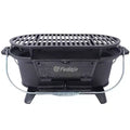 Okak Oval Bbq Grill with Cast Iron Frame, Portable Grill with Tabletop Cast Iron Skillet, Durable Charcoal Grills for Camping, Hiking, Picnics, Black