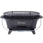 Okak Oval Bbq Grill with Cast Iron Frame, Portable Grill with Tabletop Cast Iron Skillet, Durable Charcoal Grills for Camping, Hiking, Picnics, Black
