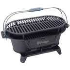 Okak Oval Bbq Grill with Cast Iron Frame, Portable Grill with Tabletop Cast Iron Skillet, Durable Charcoal Grills for Camping, Hiking, Picnics, Black