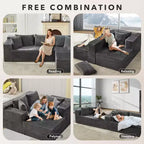 106-inch Cloud-shaped Combination Sofa, Sofa with Lounge Chair, 3-seat L-shaped Sofa for the Living Room, Memory Foam Deep Seat