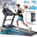 20% Auto Incline Treadmill 4.75HP,300LB Treadmill for Home,12MPH Foldable Running Walking Machine w/ APP,71 Programs for Varied Intensity Workouts