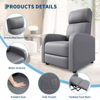 Fauteuil inclinable pour adultes, fauteuil inclinable paresseux en cuir PU ergonomique réglable avec poche latérale, dossier haut, accoudoirs larges et siège rembourré