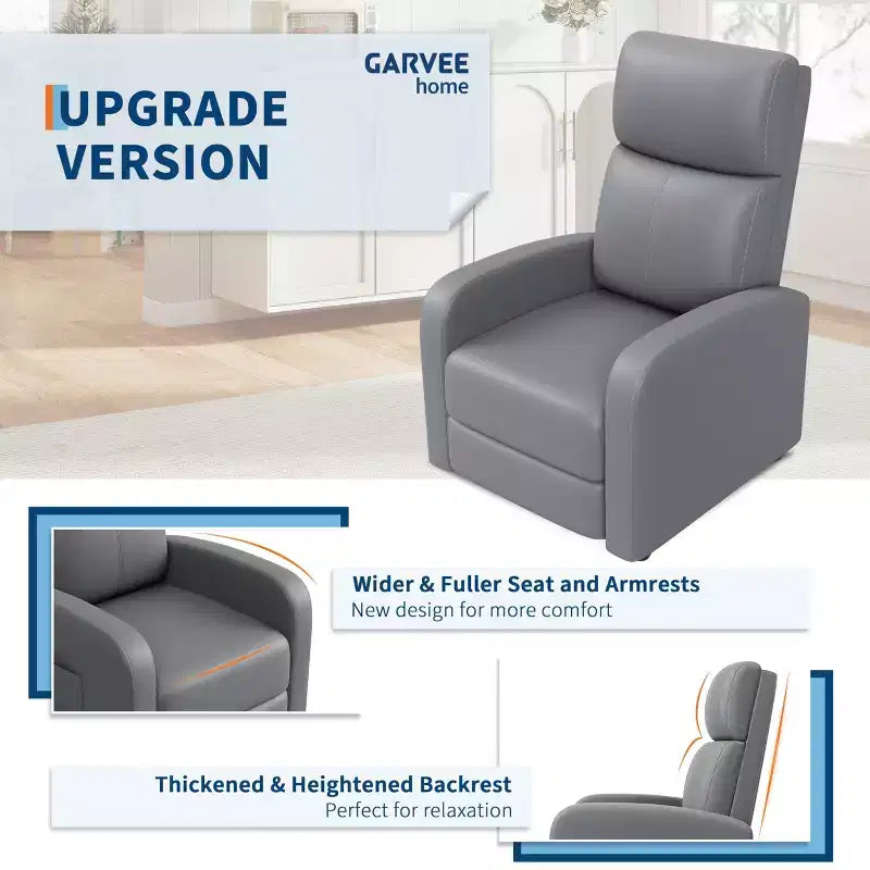 Fauteuil inclinable pour adultes, fauteuil inclinable paresseux en cuir PU ergonomique réglable avec poche latérale, dossier haut, accoudoirs larges et siège rembourré