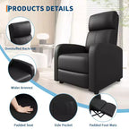 Fauteuil inclinable pour adultes, fauteuil inclinable paresseux en cuir PU ergonomique réglable avec poche latérale, dossier haut, accoudoirs larges et siège rembourré