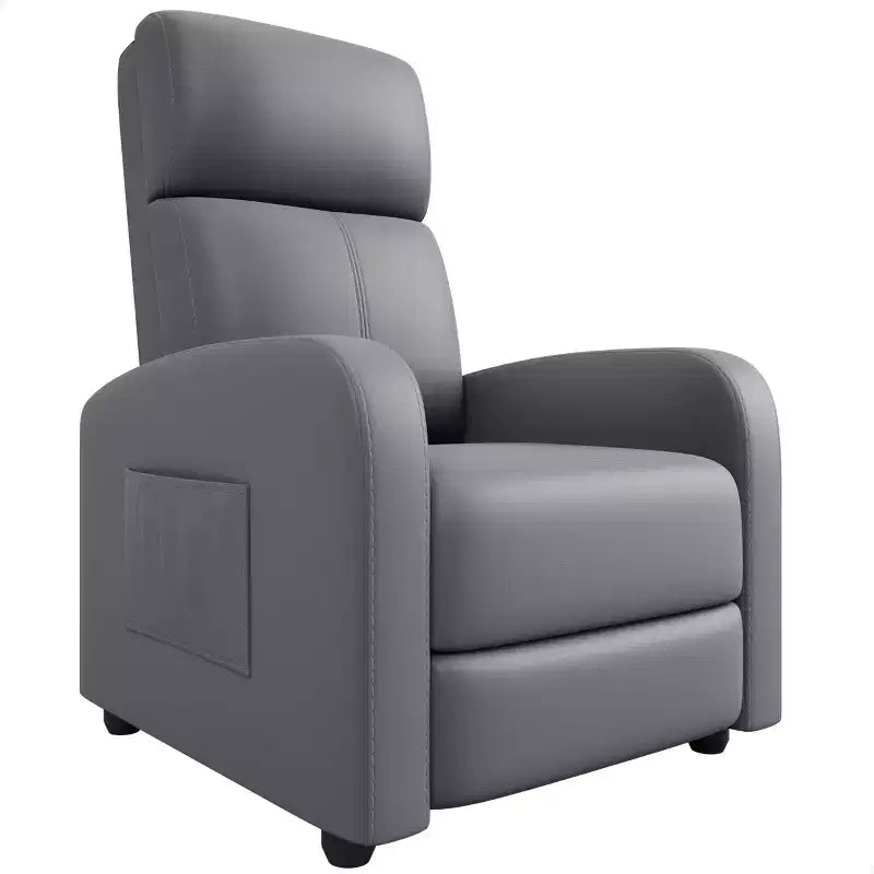 Recliner Chair for Adults, PU Leather Lazy Recliner Ergonomic Adjustable Single Sofa Enhanced with Side Pocket, Tall Back, Wide Arms & Padded Seat