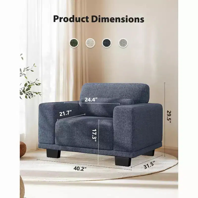 40 In Modern Deep-Seated Wide-Arm Single Sofa, Living Room Single Sofa, Comfortable Single Sofa with a Maximum Weight Capacity of 300 lbs