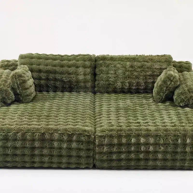 Karl Home |93 inch Wide Bubble Fleece Upholstered Oversized Lounge Sofa Grand Leisure Chaise King Size Boneless Couch Sleeper Sofa Bed for Living Room