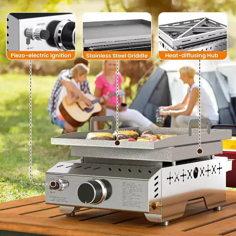 Plaque de cuisson portable au propane ZAFRO, gril à gaz propane portable de table 8000 BTU à un brûleur, gril à surface plane en acier inoxydable, cuisson extérieure