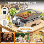 Plaque de cuisson portable au propane ZAFRO, gril à gaz propane portable de table 8000 BTU à un brûleur, gril à surface plane en acier inoxydable, cuisson extérieure