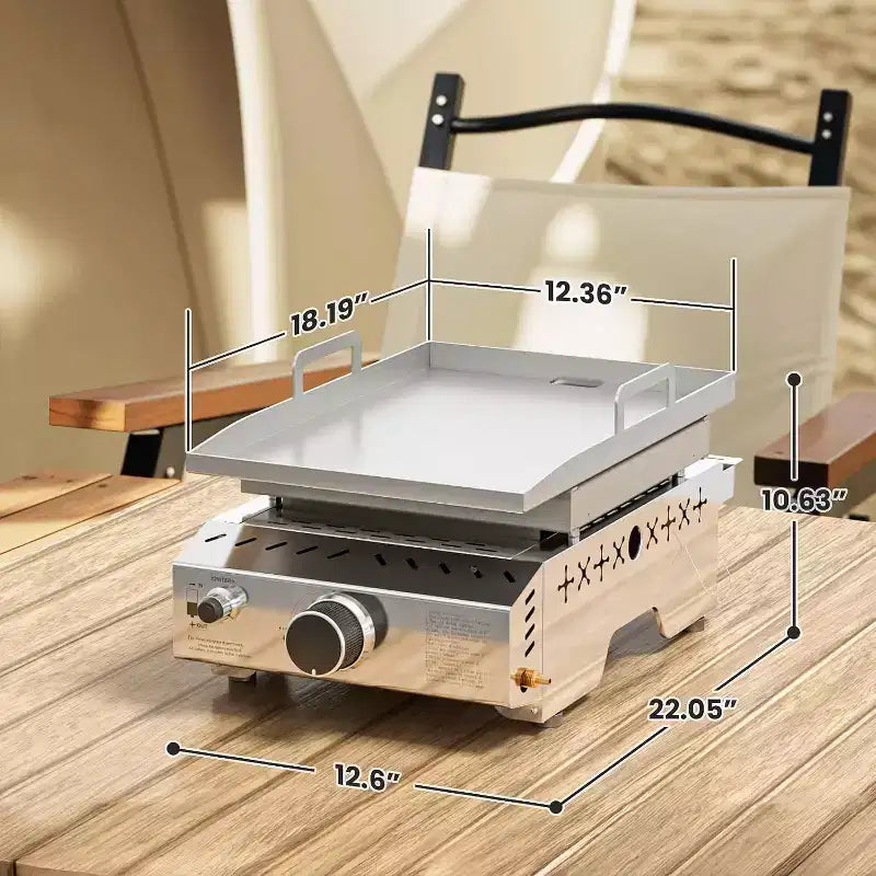 Plaque de cuisson portable au propane ZAFRO, gril à gaz propane portable de table 8000 BTU à un brûleur, gril à surface plane en acier inoxydable, cuisson extérieure