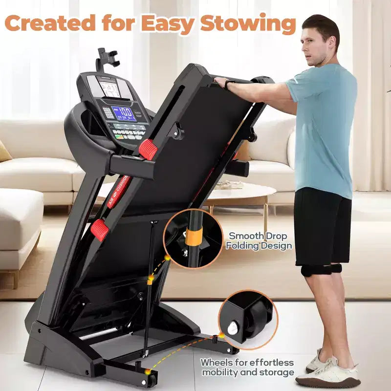 Treadmill with Auto Incline, Running Treadmills for Home, Folding Treadmill with Handle Bars, Speaker, Treadmill 300 lb Capacity