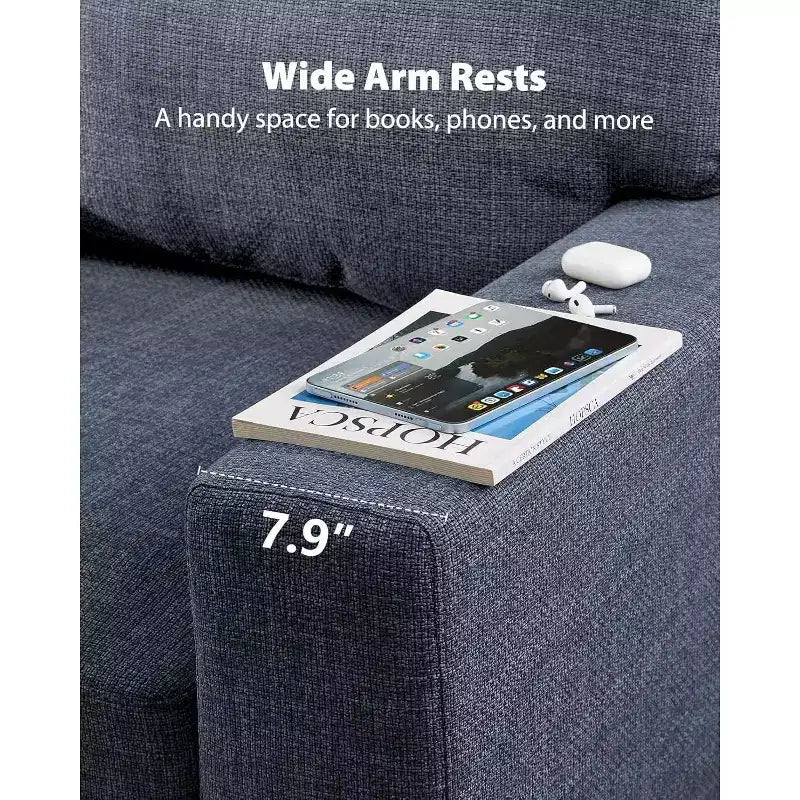 65 inch living room sofa, 3-seater sofa with wide armrests and deep seats, comfortable 3-layer sofa, sofa with detachable and washable lid