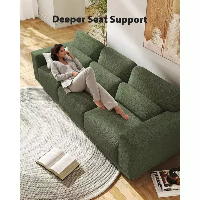 89 inch living room sofa, 3-seater sofa with wide armrests and deep seats, comfortable 3-layer sofa, sofa with detachable and washable lid