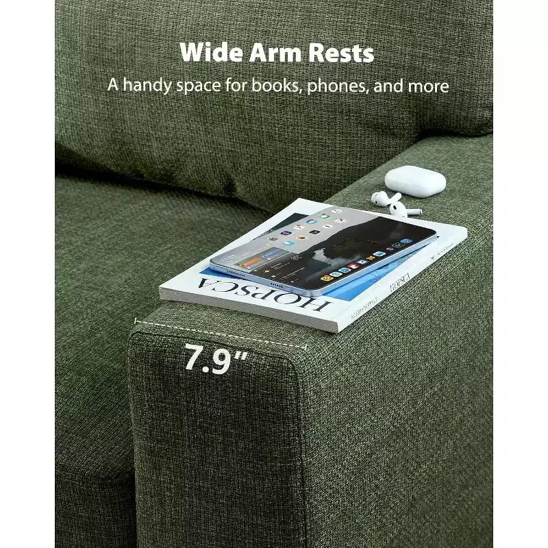 89 inch living room sofa, 3-seater sofa with wide armrests and deep seats, comfortable 3-layer sofa, sofa with detachable and washable lid